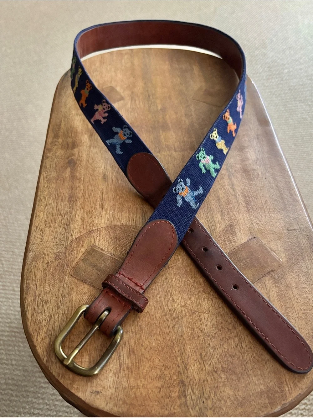 Smathers & Branson Italian Leather & Hand-Stitched Dancing Bears Men’s Belt - 38